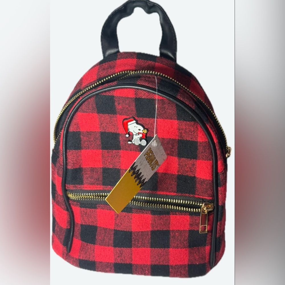 2/$50 NEW Peanuts Red Fabric Plaid/Checkered Snoopy Kids/Mini Backpack